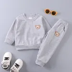 2pcs Kid Girl/Boy Solid Bear Pattern Sweatshirt Set Grey