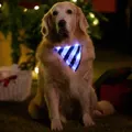 Go-Glow Light Up Pet Bandana with Color-block Stripes for Small Medium Pets Including Controller (Built-In Battery) BlackandWhite image 1