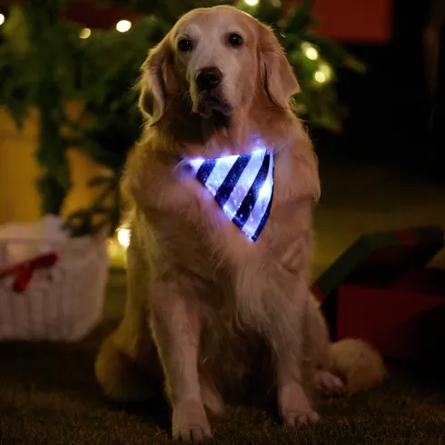 Go-Glow Light Up Pet Bandana with Color-block Stripes for Small Medium Pets Including Controller (Built-In Battery) BlackandWhite big image 1