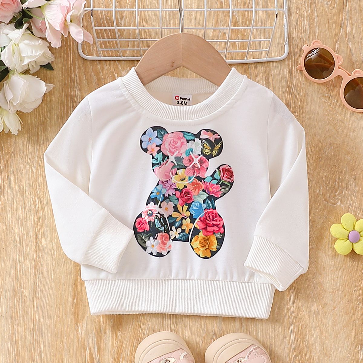 Baby Girl's Sweet Bear Animal Floral Pattern Pullover