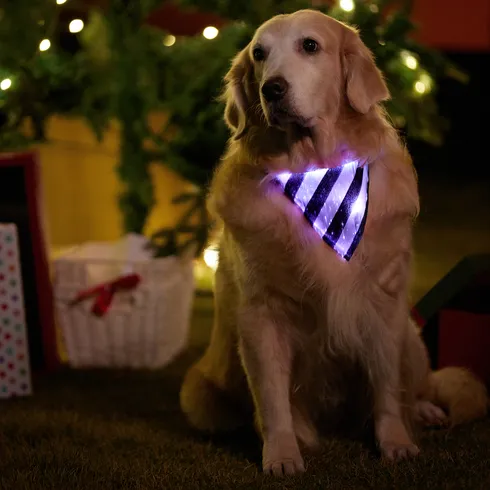 Go-Glow Light Up Pet Bandana with Color-block Stripes for Small Medium Pets Including Controller (Built-In Battery) BlackandWhite big image 2