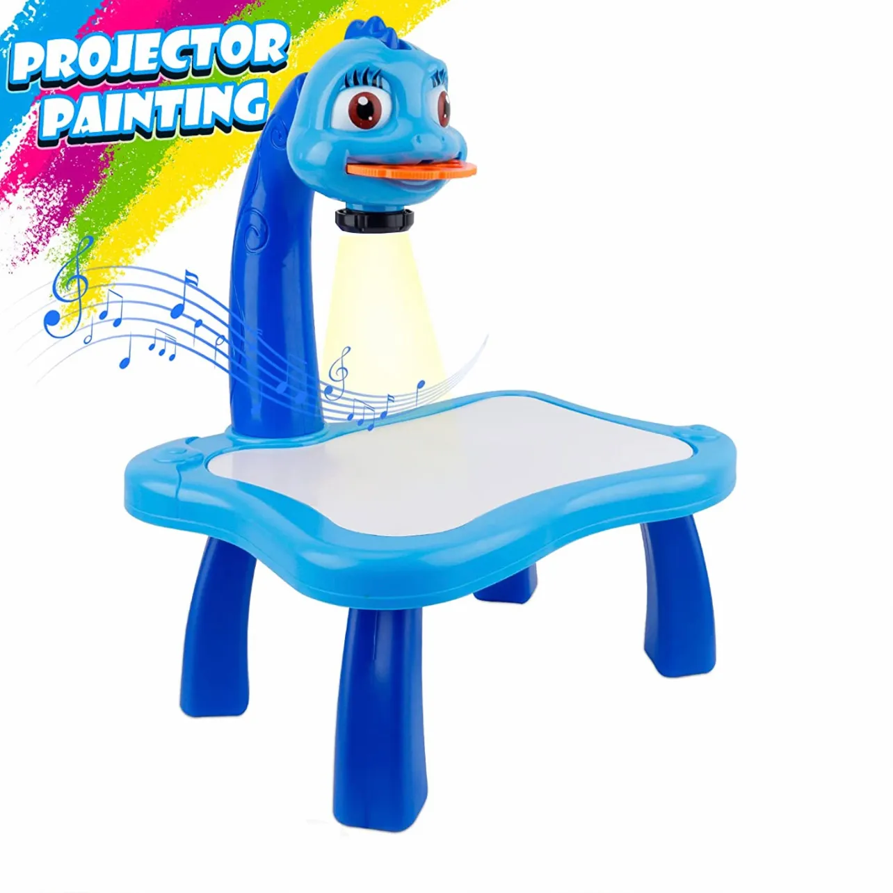 Multifunctional Projector Drawing and Writing Desk for Kids with Sound Effects and Detachable Rounded Corners Blue big image 1