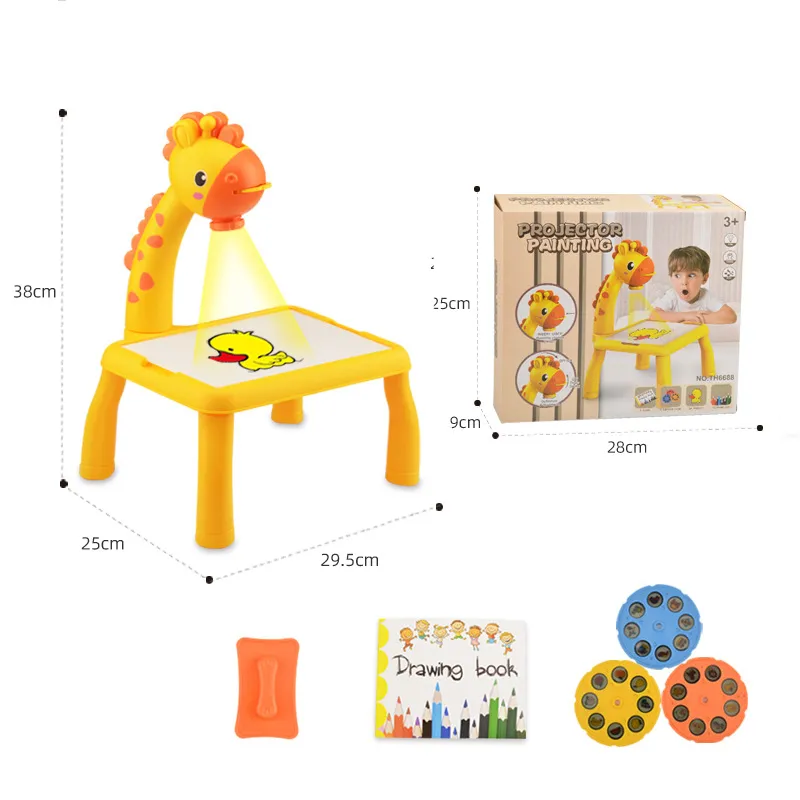 Multifunctional Projector Drawing and Writing Desk for Kids with Sound Effects and Detachable Rounded Corners Yellow big image 1