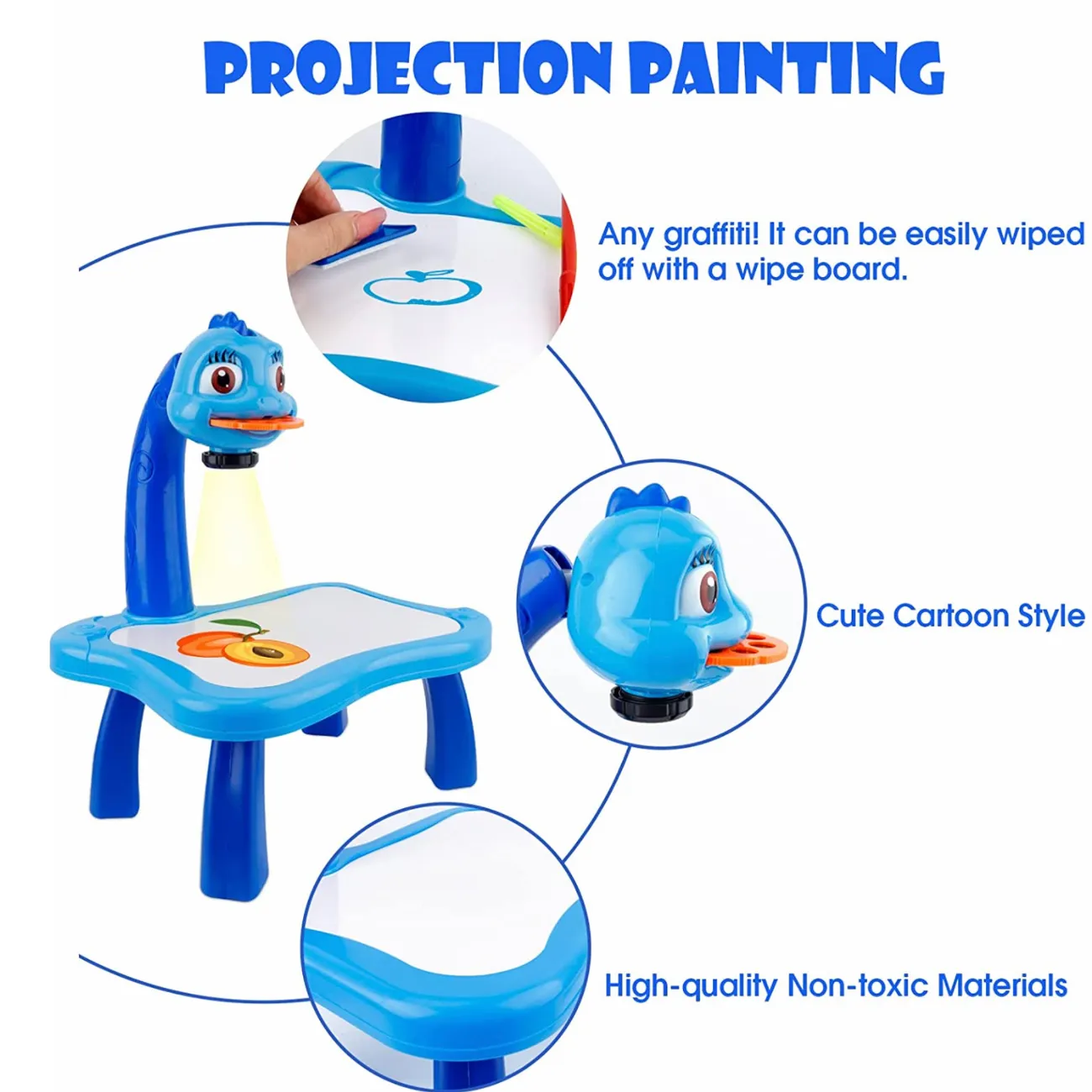 Escritorio de dibujo y escritura con proyector multifuncional para niños con efectos de sonido y esquinas redondeadas desmontables Azul big image 1