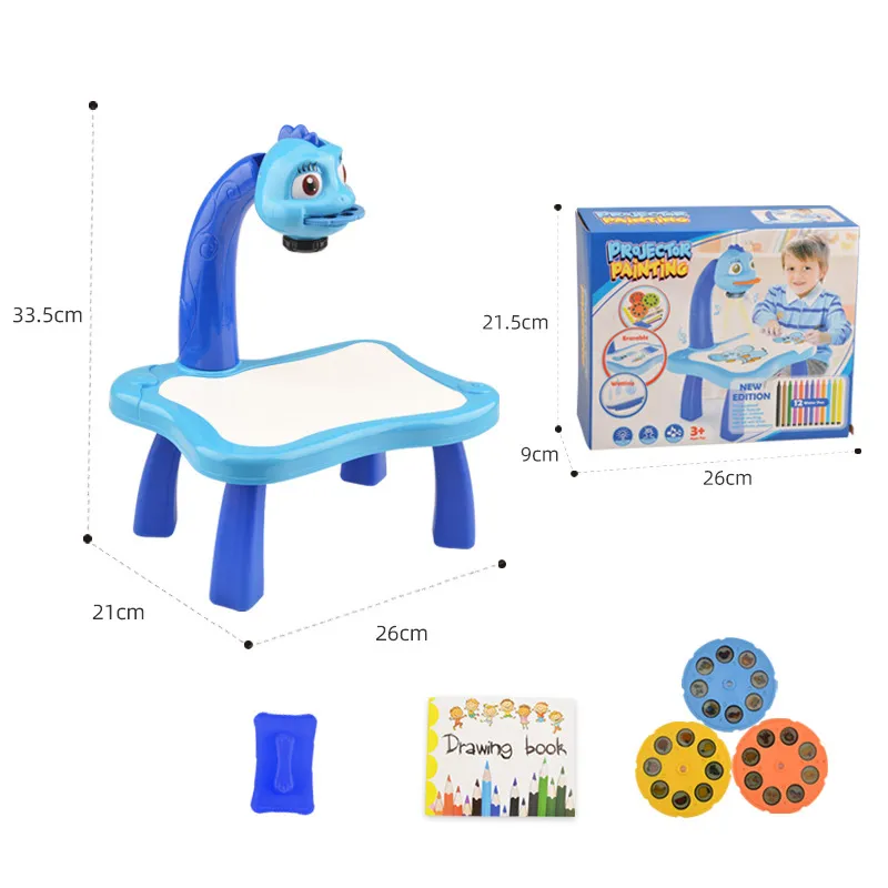 مكتب رسم وكتابة لجهاز عرض متعدد الوظائف للأطفال مع مؤثرات صوتية وزوايا مستديرة قابلة للفصل أزرق big image 1