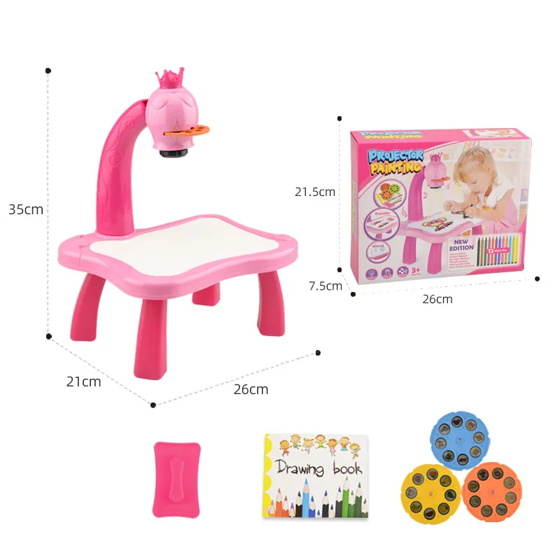 Multifunctional Projector Drawing and Writing Desk for Kids with Sound Effects and Detachable Rounde