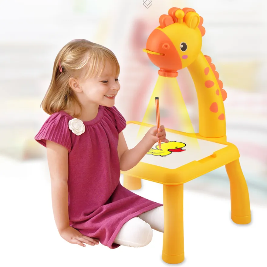 Multifunktionaler Projektor-Zeichen- und Schreibtisch für Kinder mit Soundeffekten und abnehmbaren abgerundeten Ecken gelb big image 1