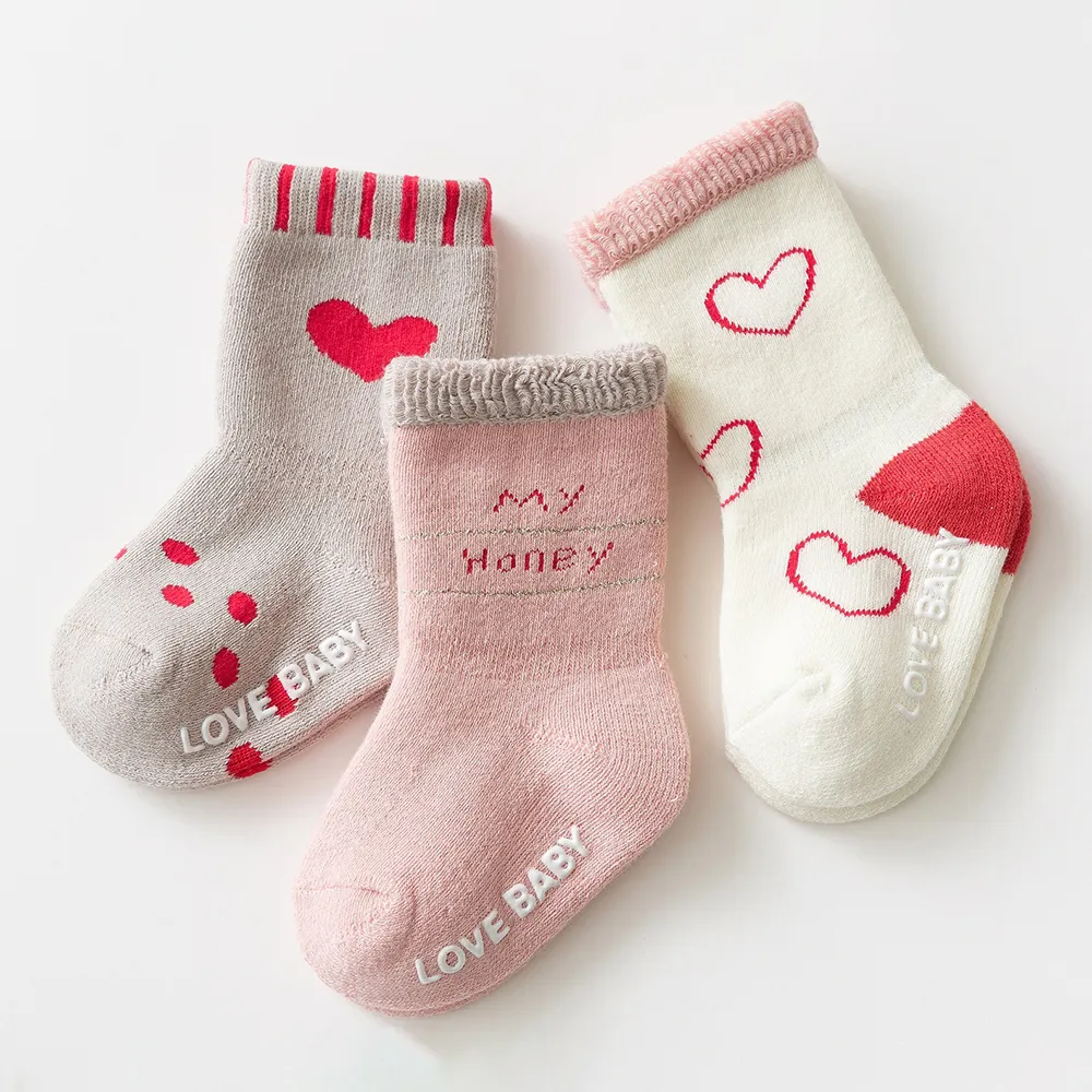 Paquete de 3 calcetines de toalla cómodos para bebés/niños pequeños Rojo claro big image 1