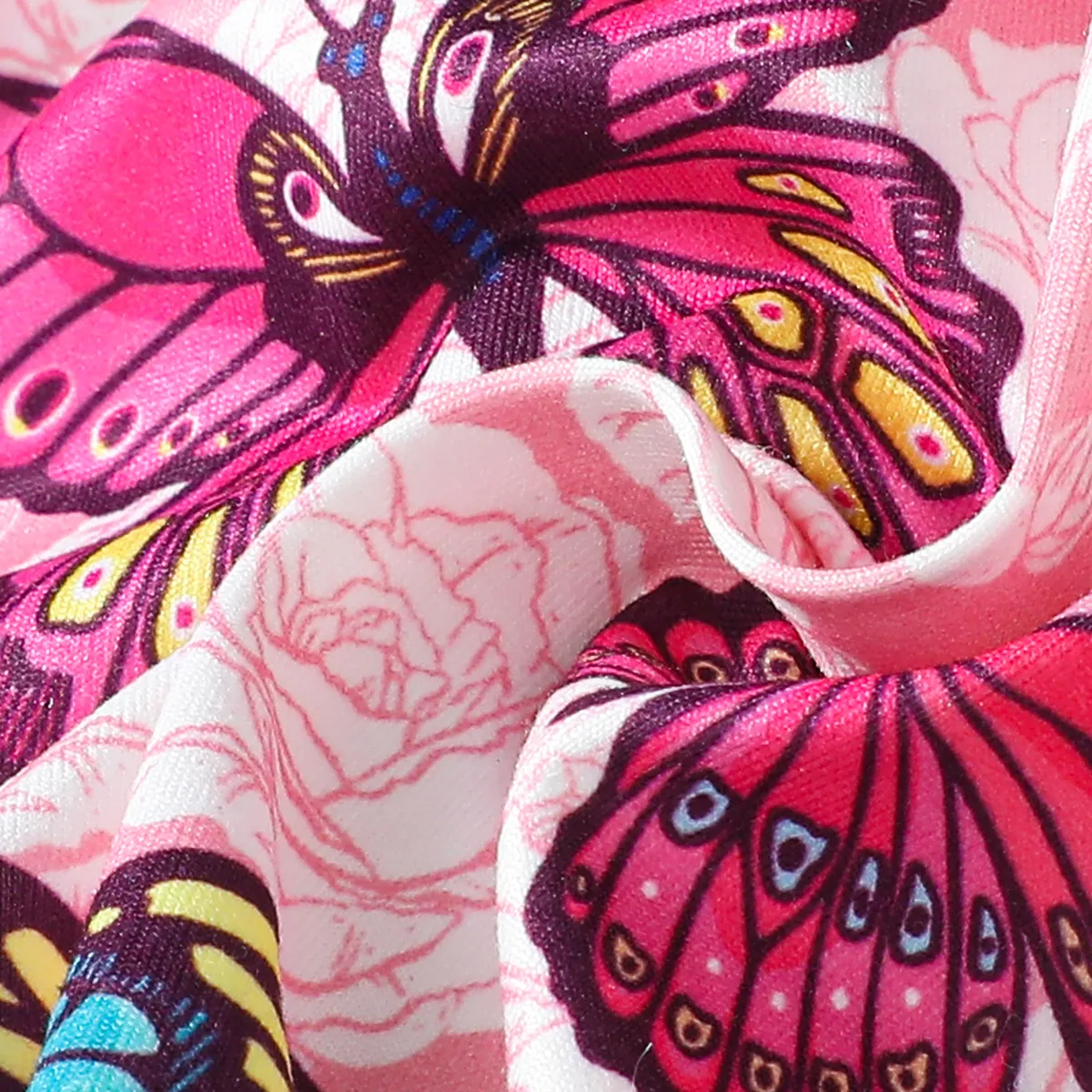 Toddler Girl Childlike Butterfly Animal Print Flutter Sleeve Top and Jeans Set Pink big image 1
