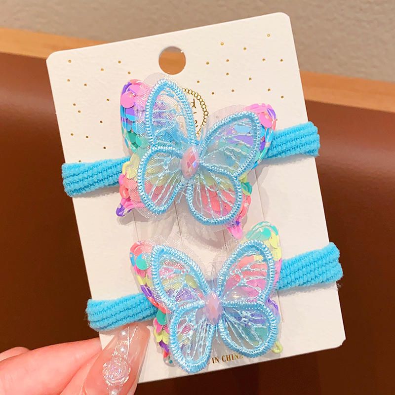 2-pack Toddler/kids Double Layer Sequined Butterfly Hair Tie