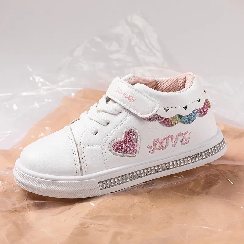 Toddler/Kid Letters Heart Pattern Glitter Velcro Casual Shoes White big image 1