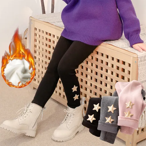Kid Girl Glitter Stars Embroidered Elasticized Leggings
