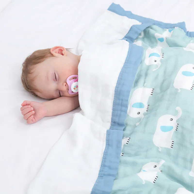 Manta de algodón para recién nacido con lindo diseño de patrón de elefante, cómoda y agradable para la piel  Azul big image 1
