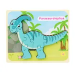 3D Wooden Dinosaur Puzzle with Buckle Design, Cartoon Puzzle for Early Education Turquoise