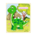 Quebra-cabeça de dinossauro de madeira 3D com design de fivela, quebra-cabeça dos desenhos animados para a educação infantil Verde