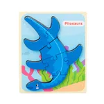 3D Wooden Dinosaur Puzzle with Buckle Design, Cartoon Puzzle for Early Education Blue