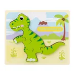 Rompecabezas de dinosaurios de madera en 3D con diseño de hebilla, rompecabezas de dibujos animados para la educación temprana Verde claro