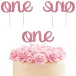 Corona de la fiesta del 1er cumpleaños de la niña y accesorio de decoración en rosa: corona, pancarta de feliz cumpleaños y conjunto de adornos para pasteles Color-C