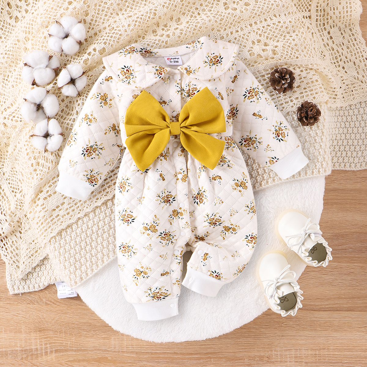 Baby Girl Sweet Floral Print Bow Detail Jumpsuit