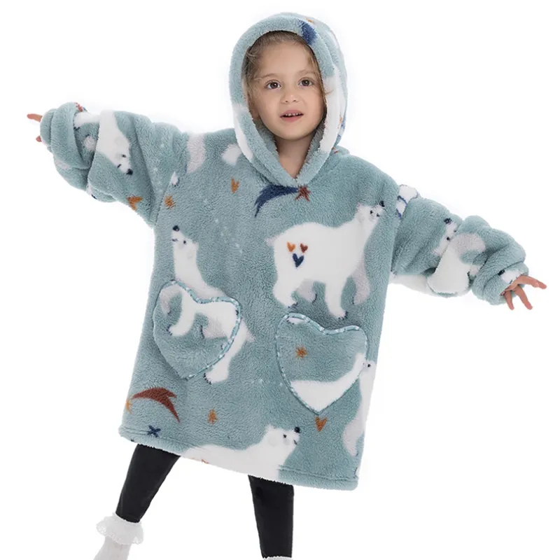 Saco de dormir con capucha de franela con capucha de niña con patrón de animales para bebé Azul big image 1