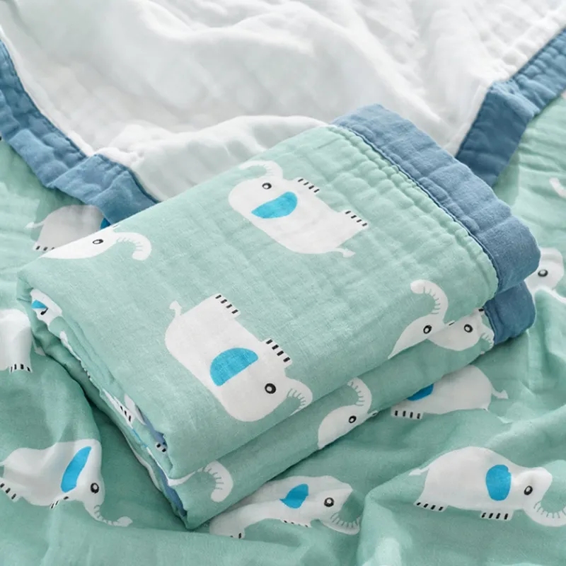 Cobertor de algodão Swaddle para recém-nascido com design bonito padrão de elefante, confortável e amigável à pele  Azul big image 1