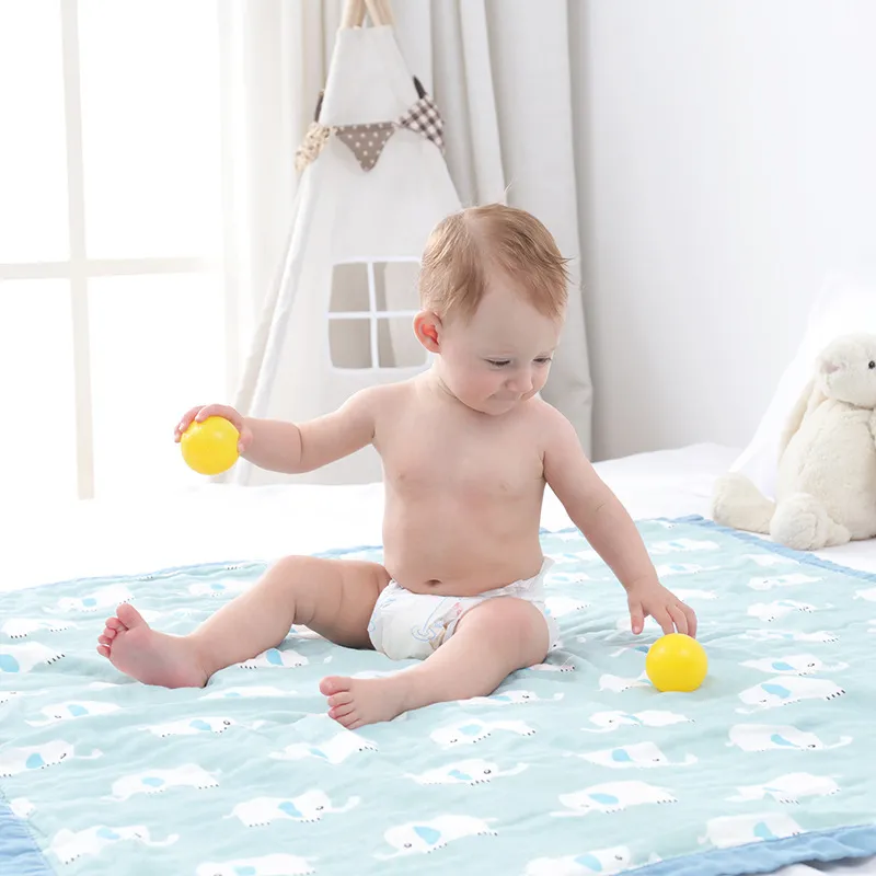 Baumwoll-Wickeldecke für Neugeborene mit niedlichem Elefantenmuster-Design, bequem und hautfreundlich  blau big image 1