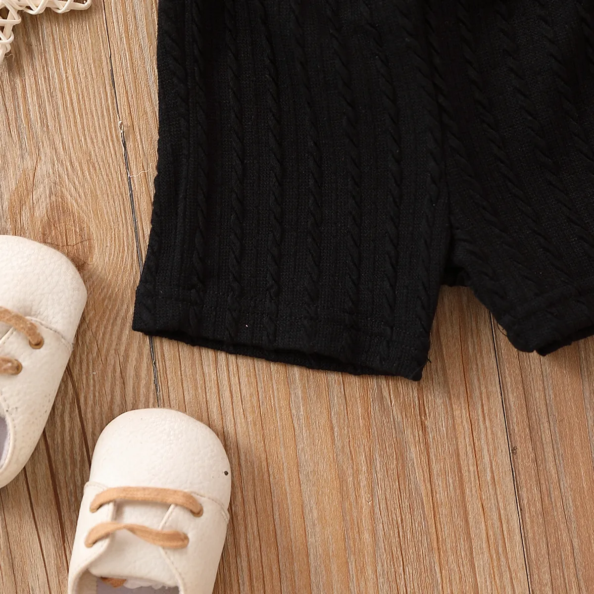Baby Girl Casual Textured Shorts Black big image 1