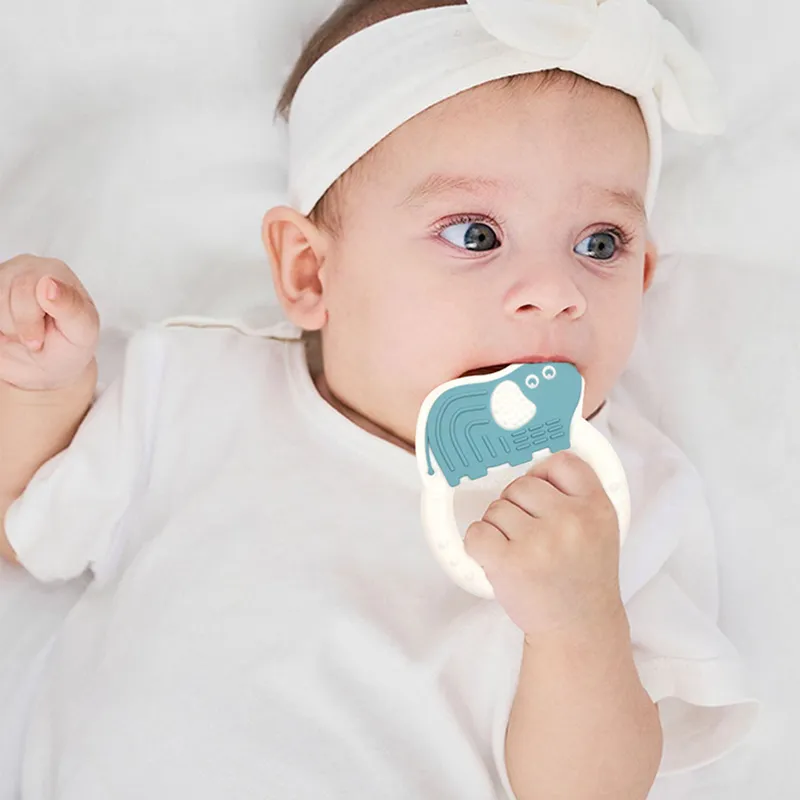 Jouet à mâcher sensoriel pour anneau de dentition pour bébé, silicone de qualité alimentaire pour les nouveau-nés et la dentition en toute sécurité Bleu big image 1