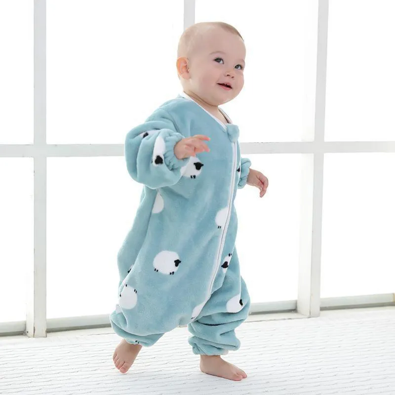 One-Piece Baby Flannel Romper with Detachable Legs for Kick-Proof Sleeping Light Blue image 3