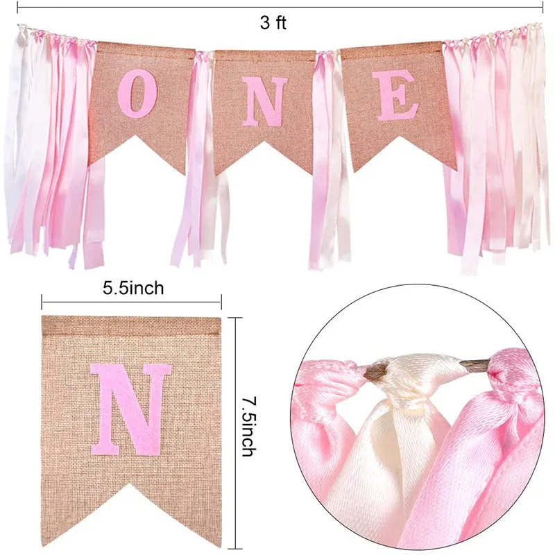 Baby Girl 1st Birthday Party Crown and Decoration Prop in Pink: Crown, Happy Birthday Banner, and Cake Topper Set Color-A big image 1