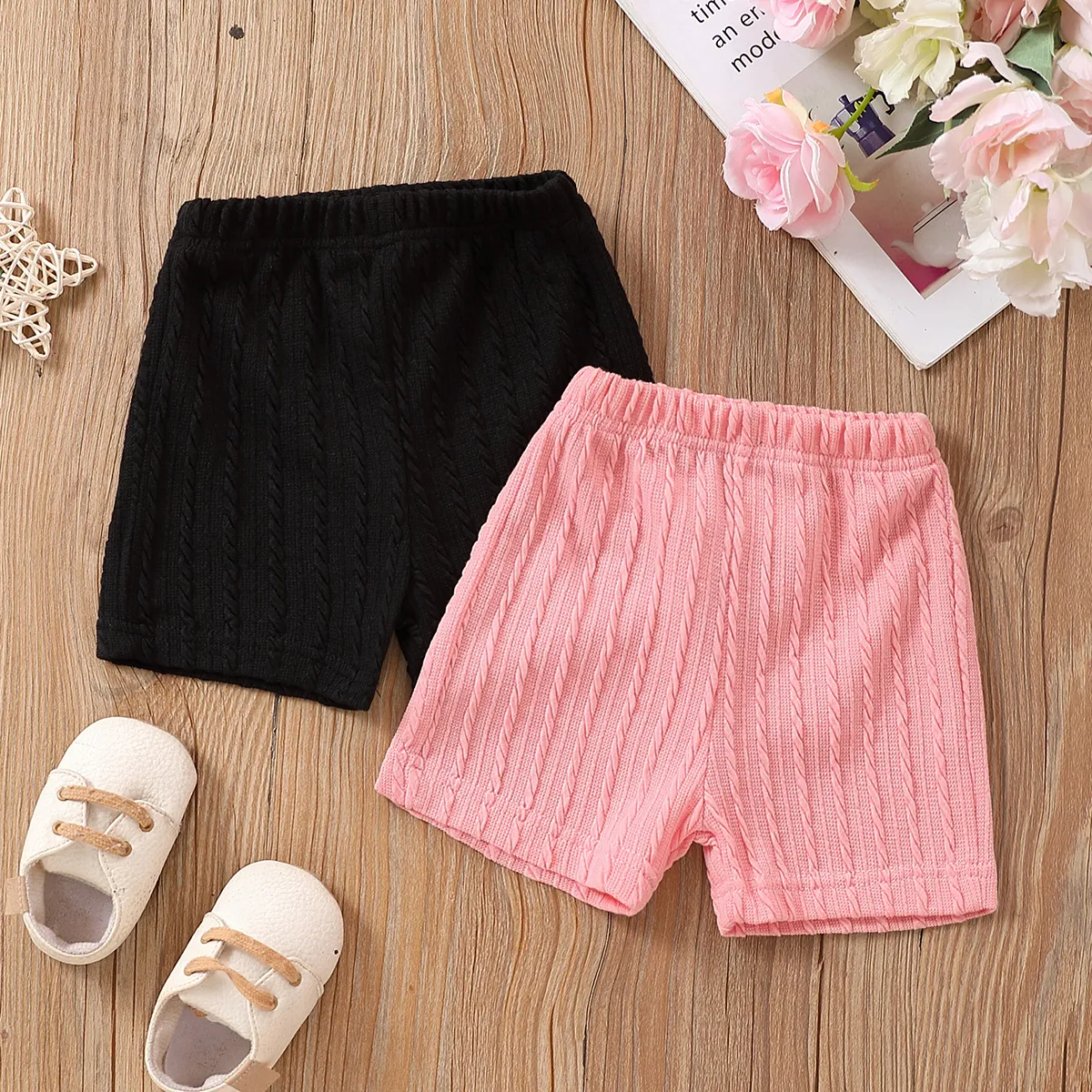Baby Girl Casual Textured Shorts Pink big image 1