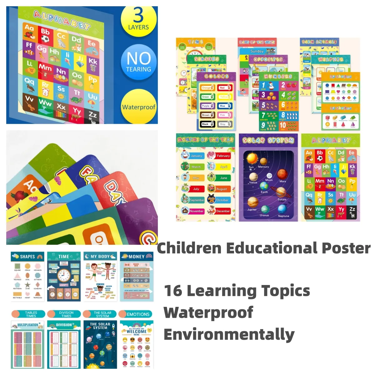 16-Piece Set of Children's Early Education Cartoon Decorative Cards