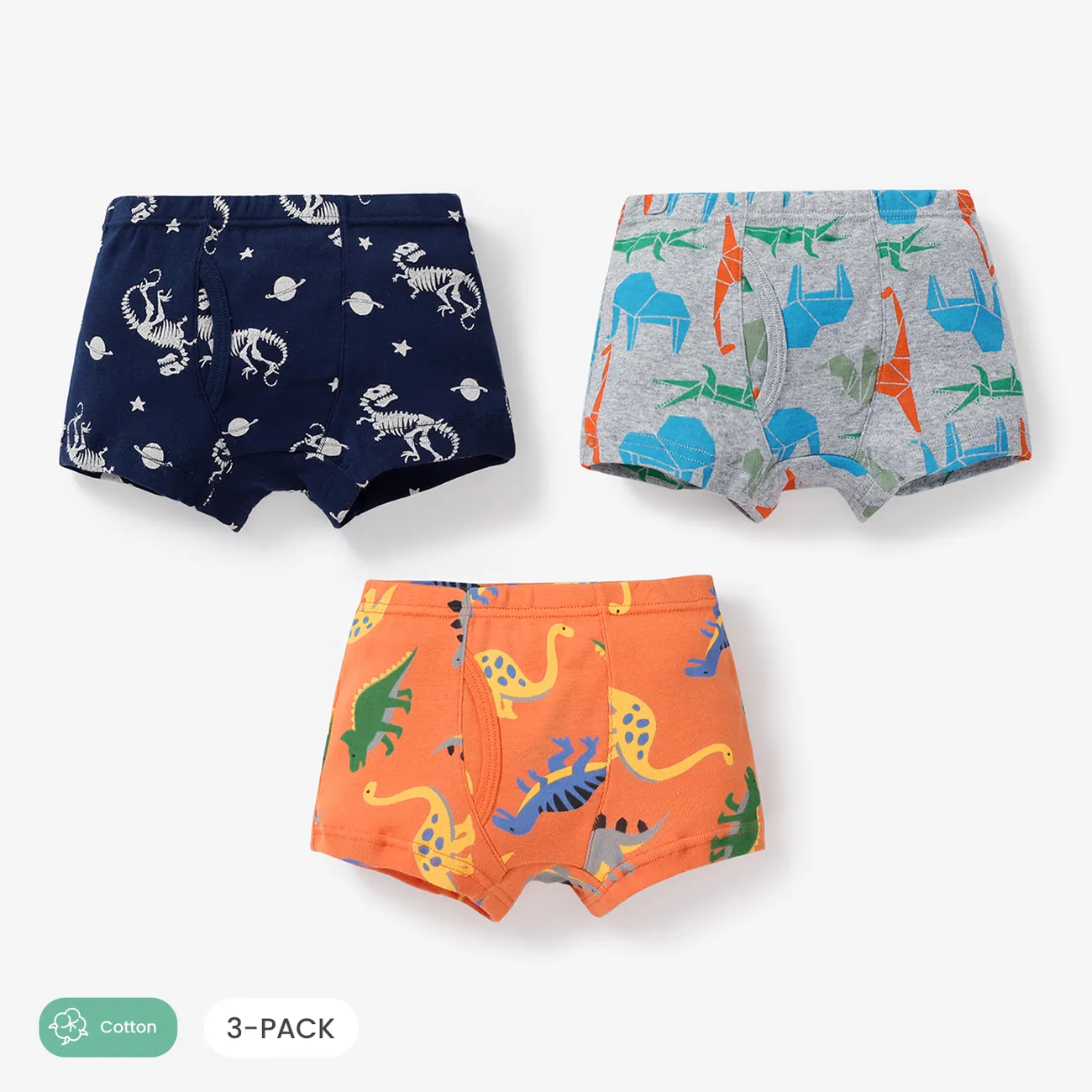 3pcs Toddler/Kid Boy Dinosaur Pattern Cotton Underwear Set Color block big image 1