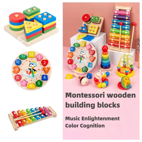 Random Color/Design Wooden Building Blocks for Early Education and Intelligence Development of Babies and Children