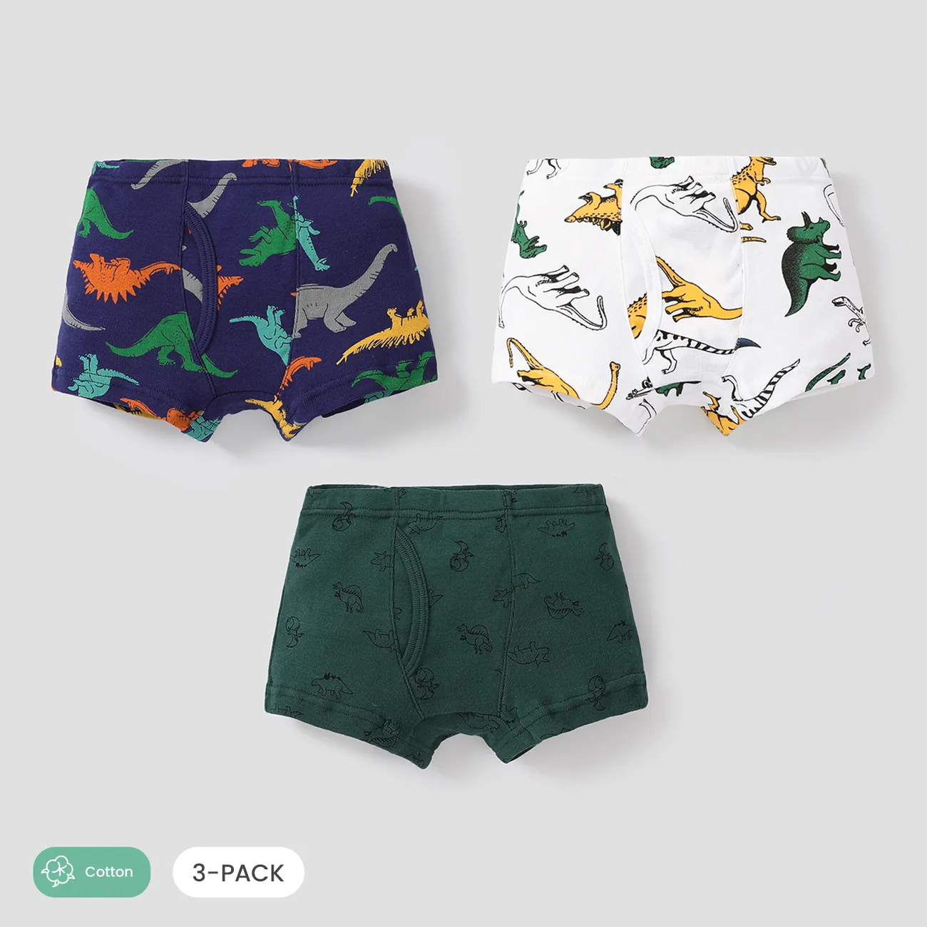 3pcs Toddler/Kid Boy Dinosaur Pattern Ensemble de sous-vêtements en coton Multicolore big image 1