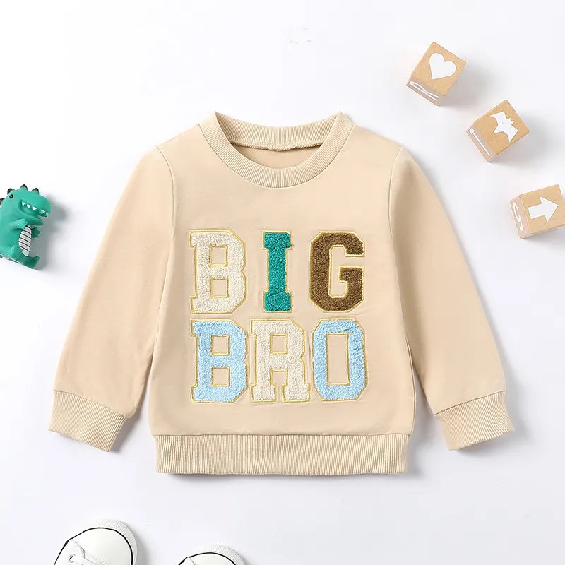 Toddler Boy's Oversized Cotton Hoodie with Embroidered Lettering Apricot big image 1
