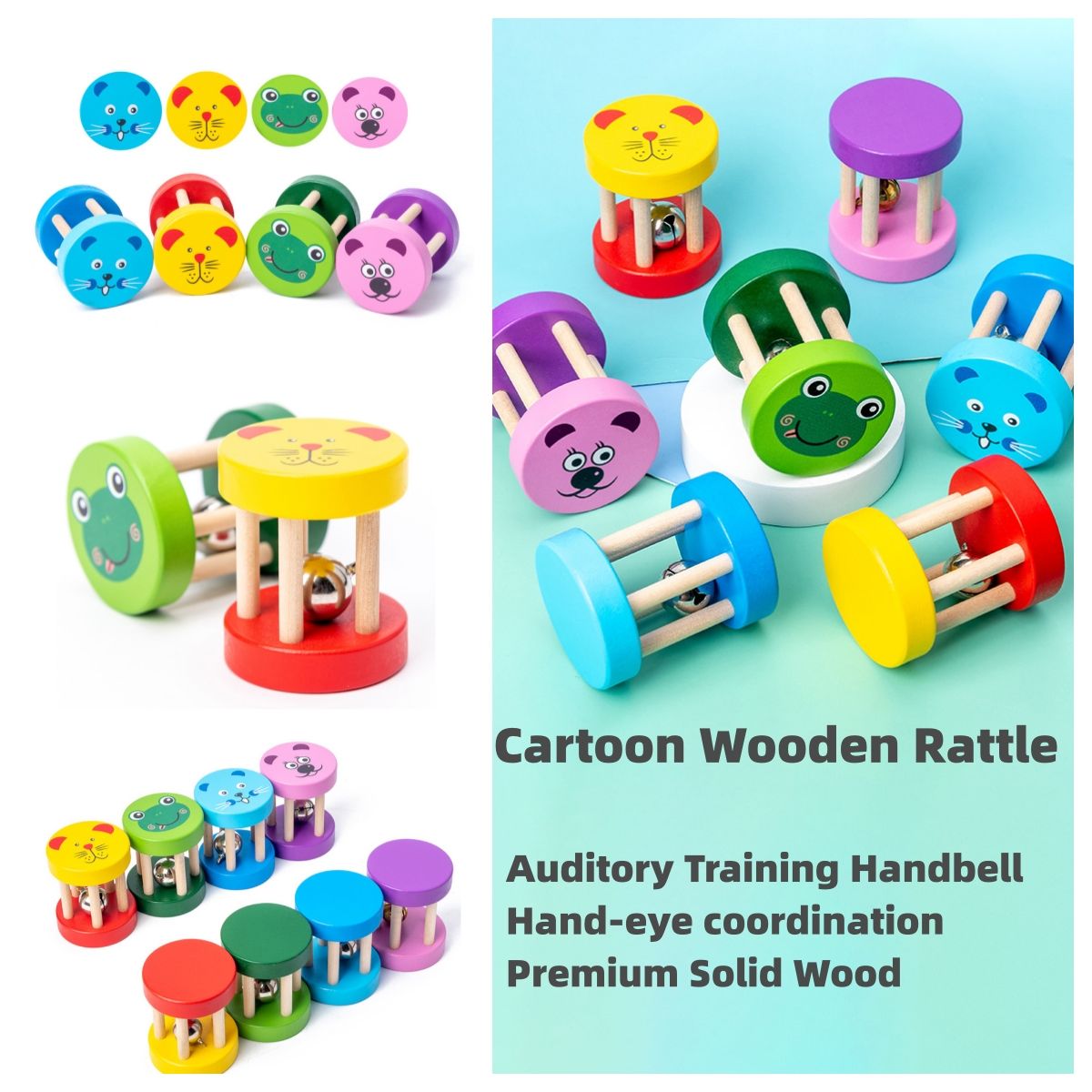 Wooden Cartoon Music Handbell For Early Auditory Training And Education