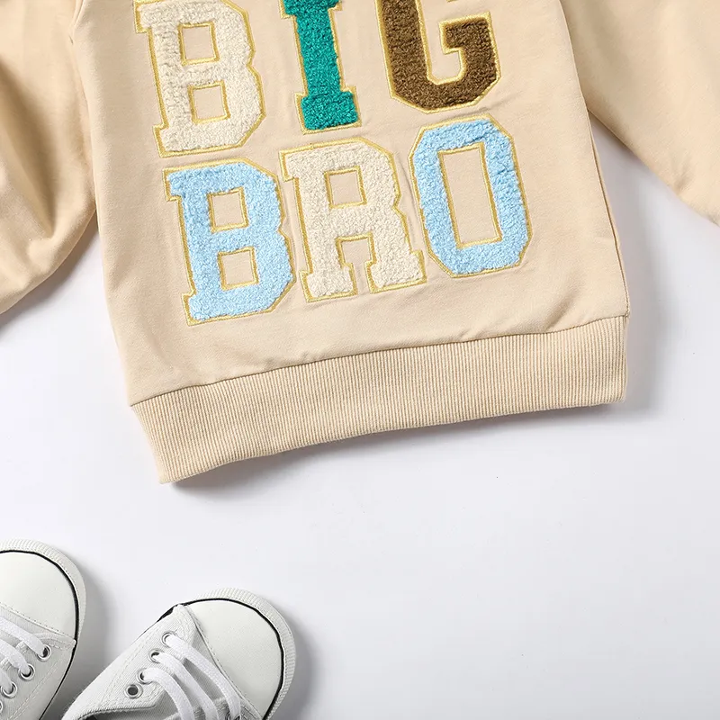 Toddler Boy's Oversized Cotton Hoodie with Embroidered Lettering Apricot big image 1