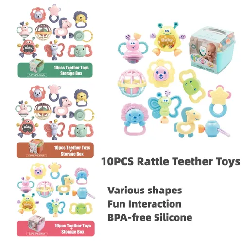 10-teiliges Baby-Rassel-Spielzeugset - Buntes und interaktives Spielzeug für 1-2-Jährige