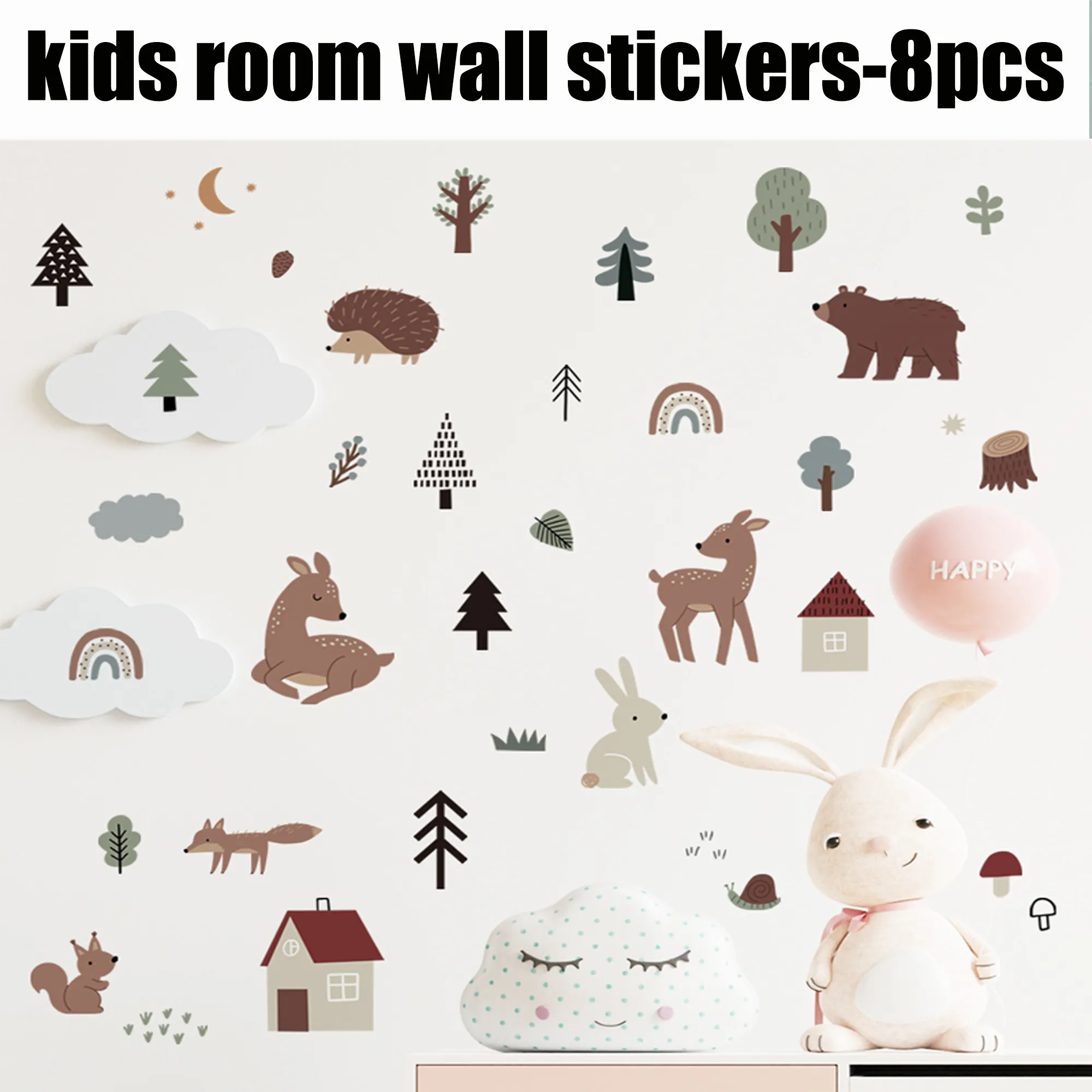 Cartoon Wall Stickers - Set of 8pcs for Bedroom Decoration