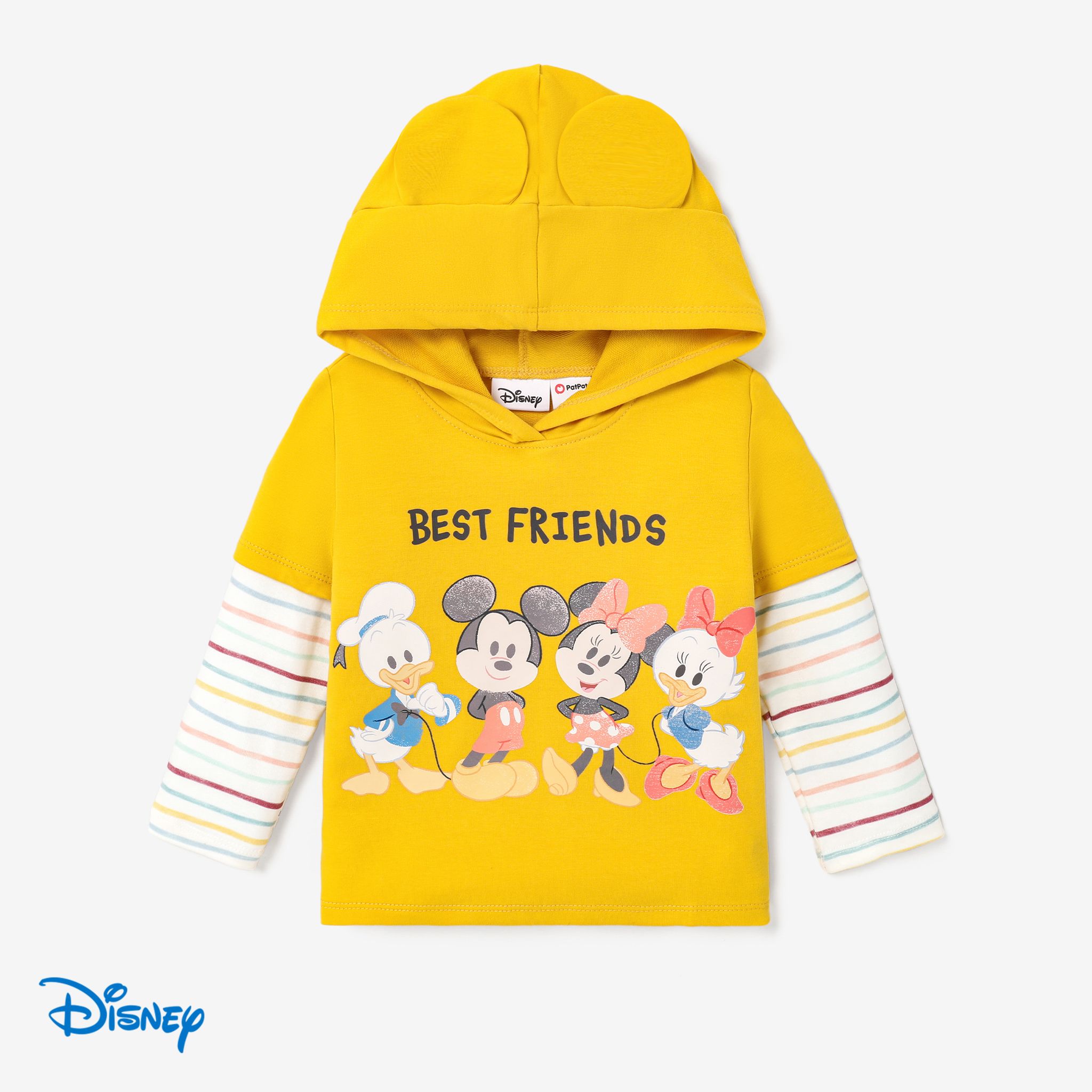 Disney Mickey And Friends Character Pattern 3D Ear Stitching Fake 2-piece Hooded Sweatshirt