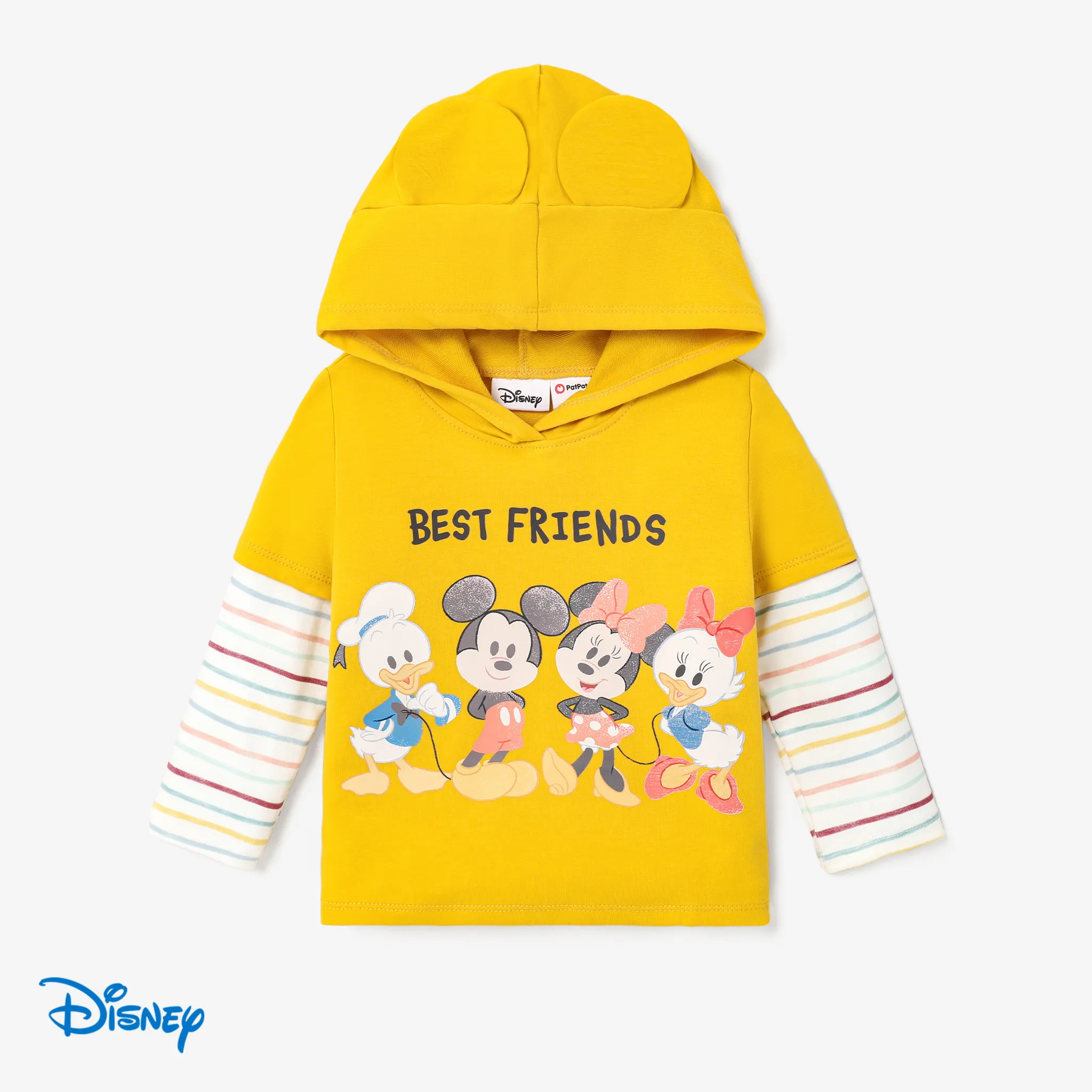 Disney Mickey and Friends Character Pattern 3D Ear Stitching Fake 2-piece Hooded Sweatshirt 