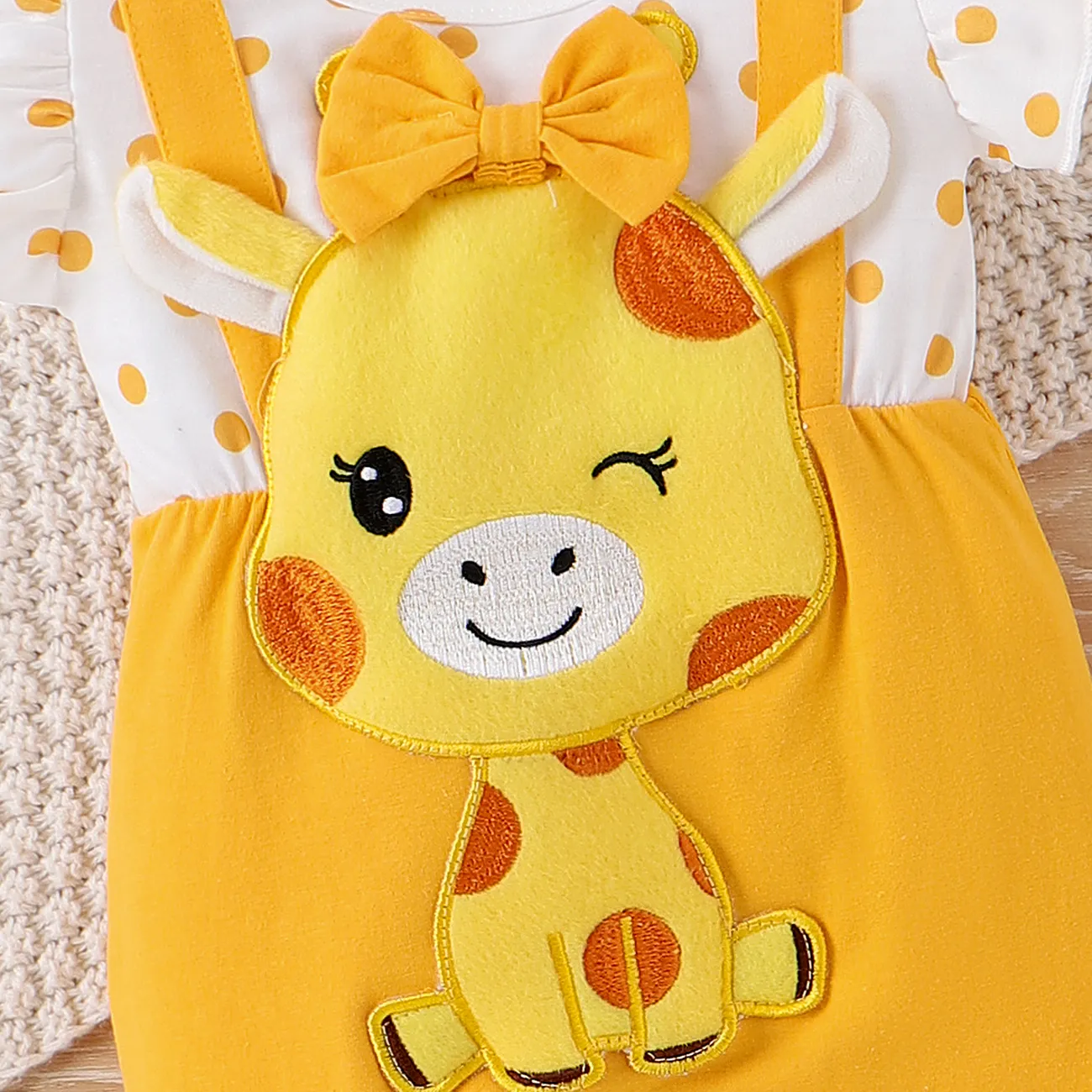 Bebé Menina Hipertátil/3D Girafa Infantil Manga curta Macacão Amarelo big image 1