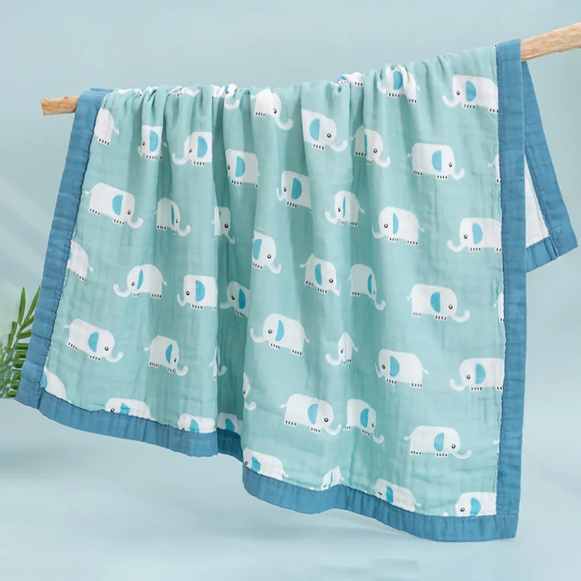 新生兒棉質繈褓毯，可愛大象圖案設計，舒適親膚 藍色 big image 1
