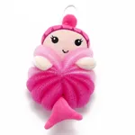 Pacote Individual Bola de Banho Infantil - Esponja de Banho Bonito dos Desenhos Animados Sereia para Bebês Rosa Quente