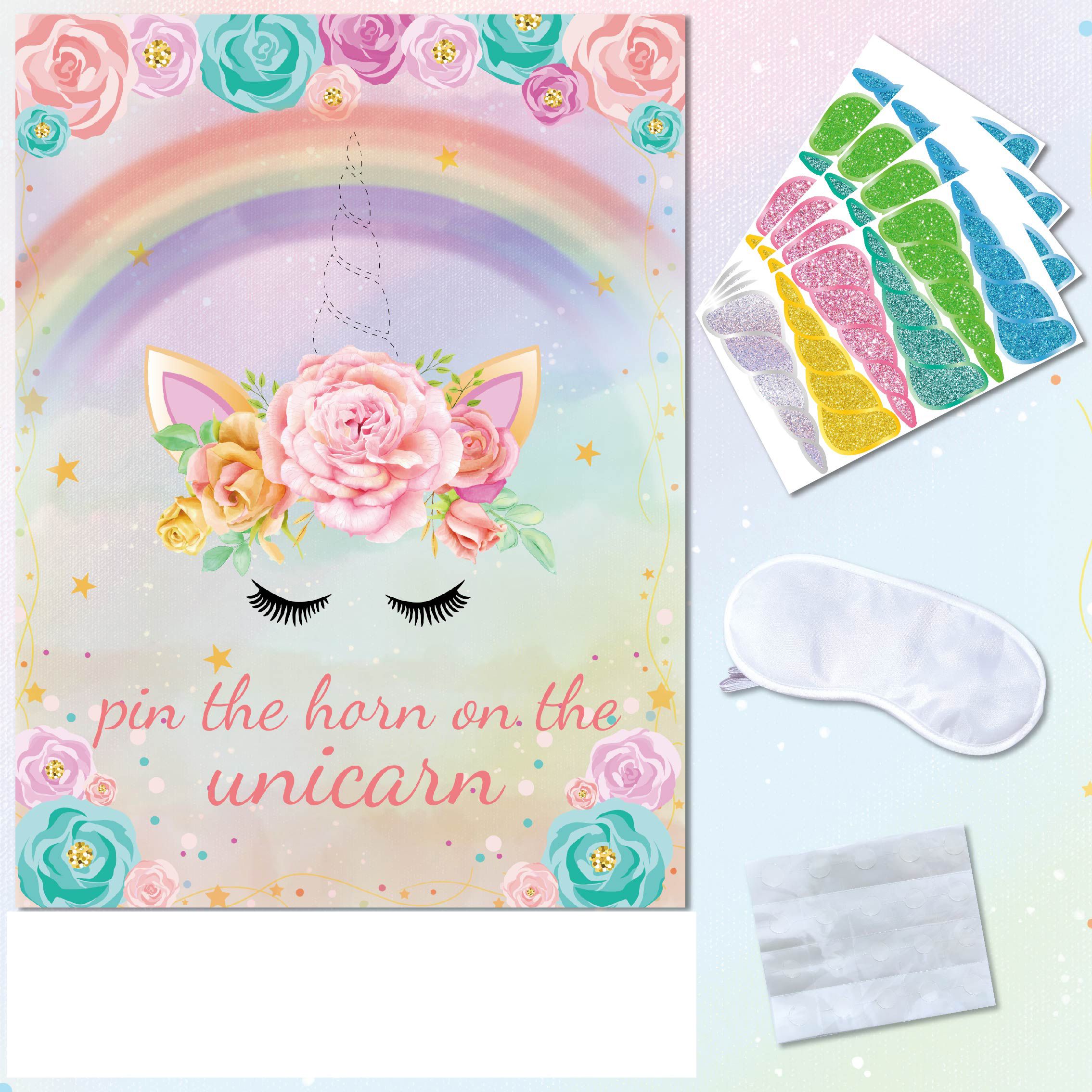 Unicorn Party Game Poster Sticker Set with Children's Pins - Ideal for Living Room Scene Decoration 