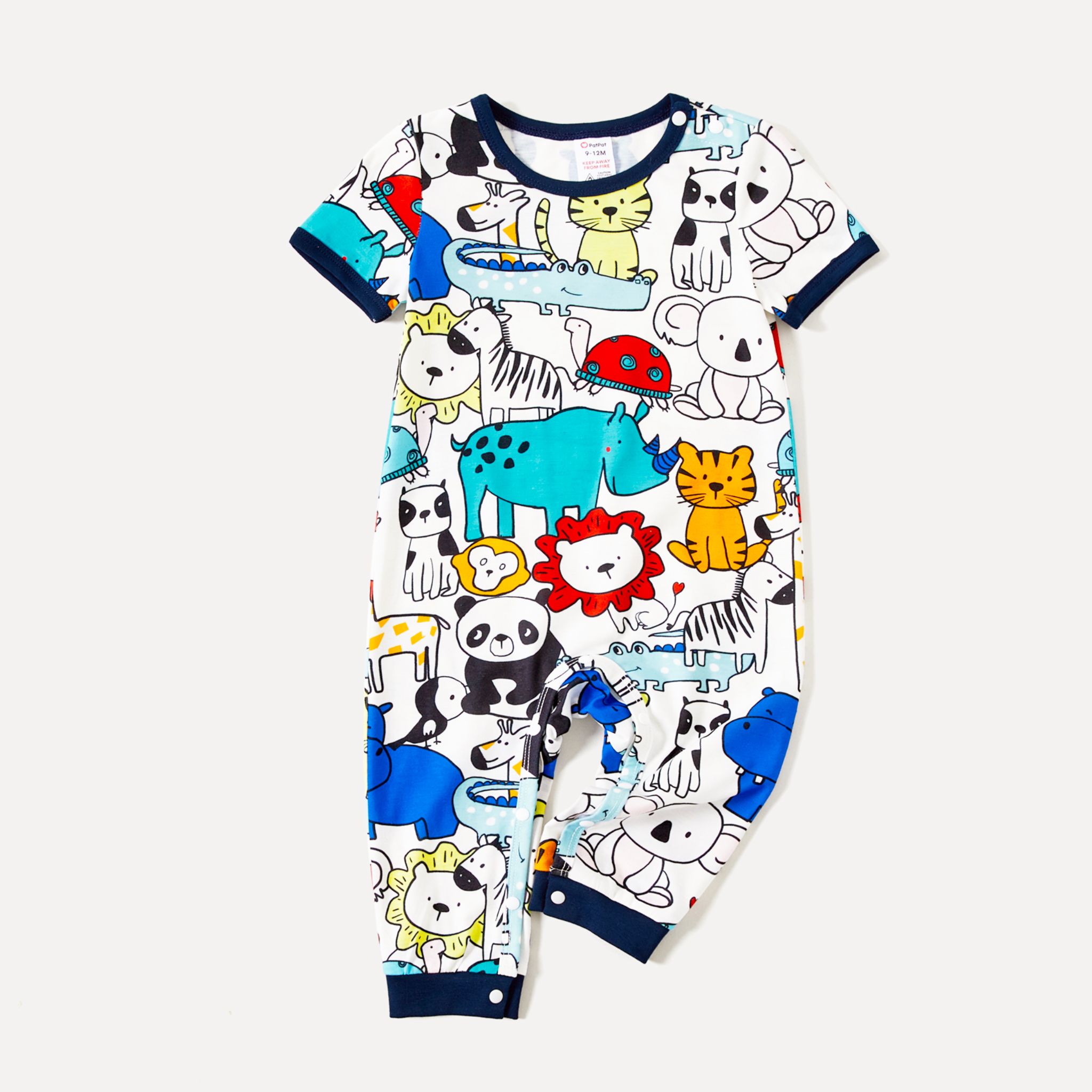 Family Matching Letter-Printed Top And Allover Cartoon Animal Pant Pajamas (Flame Resistant)