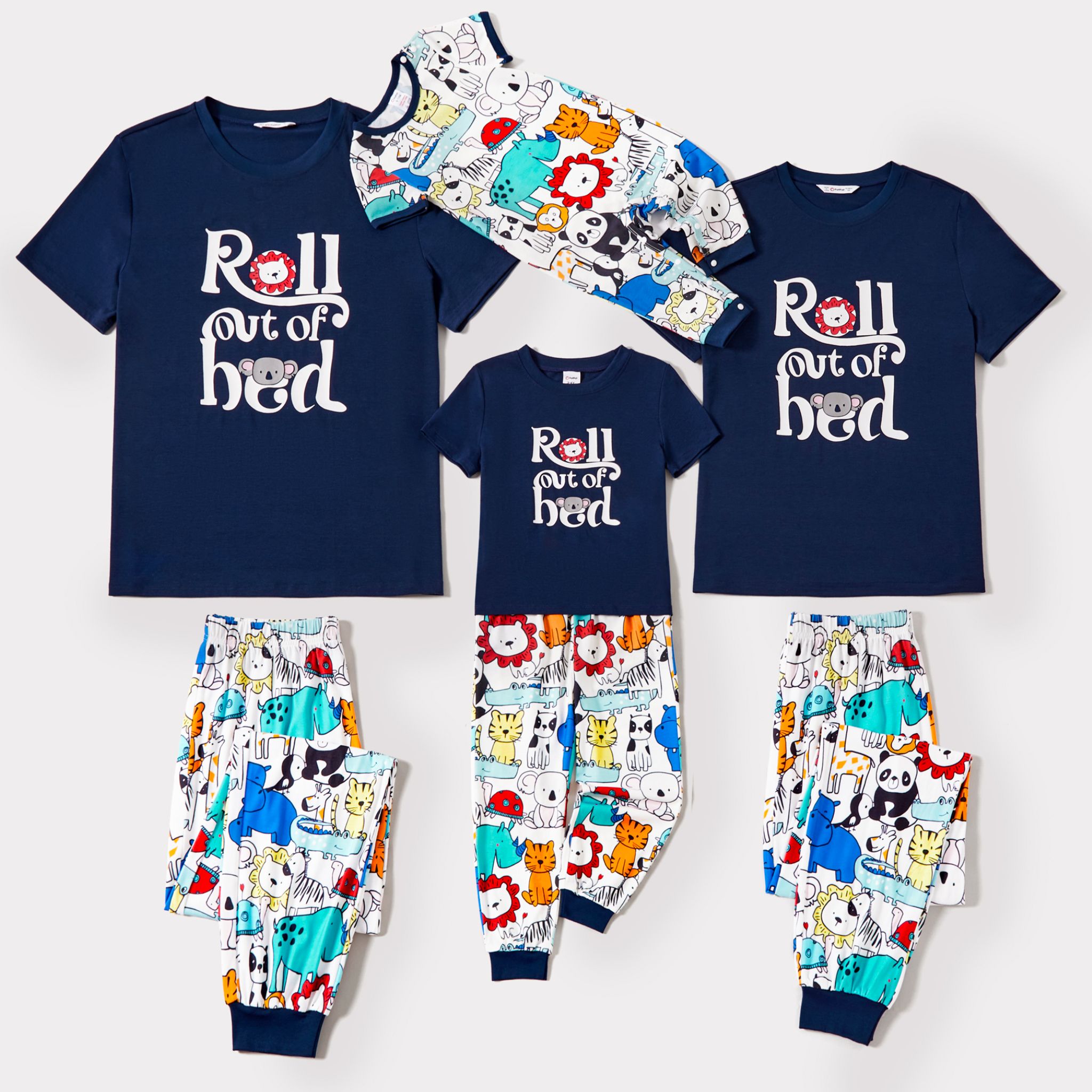 Family Matching Letter-Printed Top And Allover Cartoon Animal Pant Pajamas (Flame Resistant)