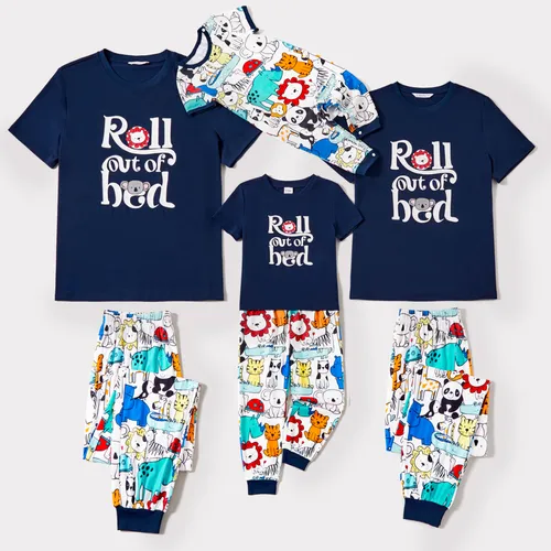 Family Matching Letter-Printed Top and Allover Cartoon Animal Pant Pajamas (Flame Resistant)