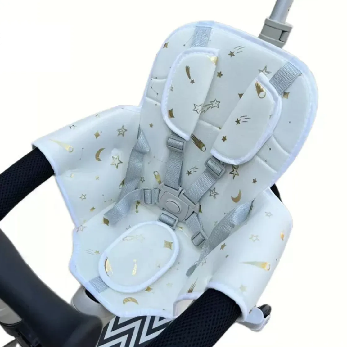 Almohadilla de asiento de cojín de cochecito universal con cinturón de seguridad Blanco big image 1
